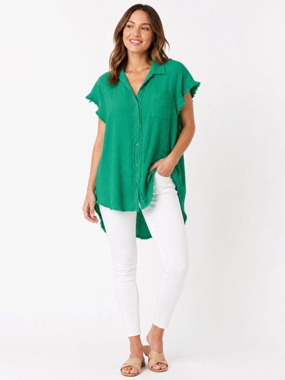 Umgee Green Button Down Shirt for Effortless Style